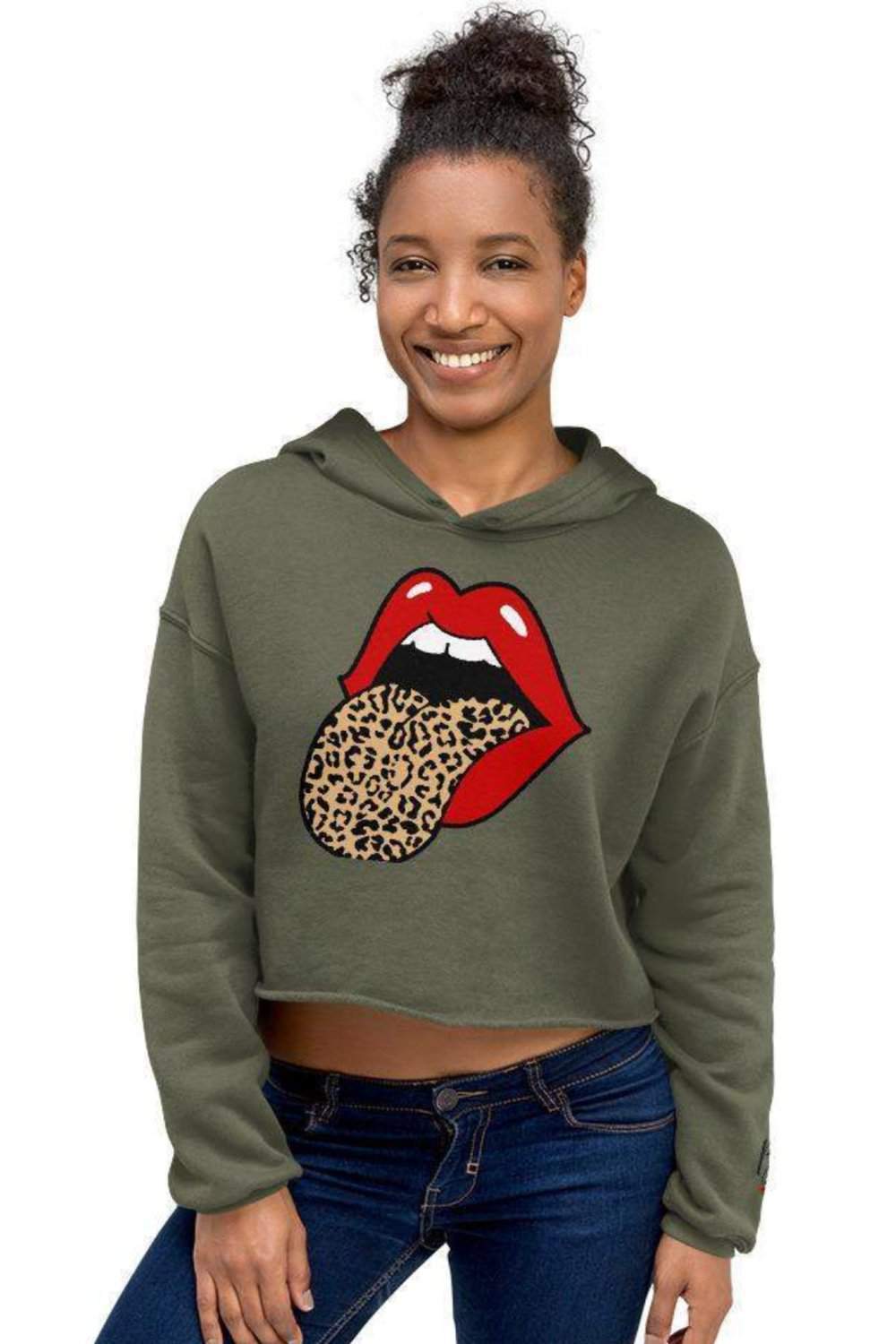 Women's Leopard Lip Crop Hoodie